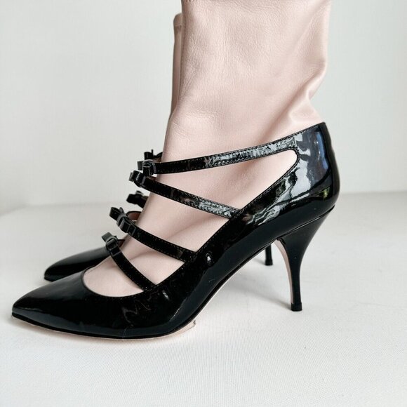 Red By Valentio Bow Detail Place PAtent Leather Nude beige Illusion Booties 37 - Picture 5 of 11